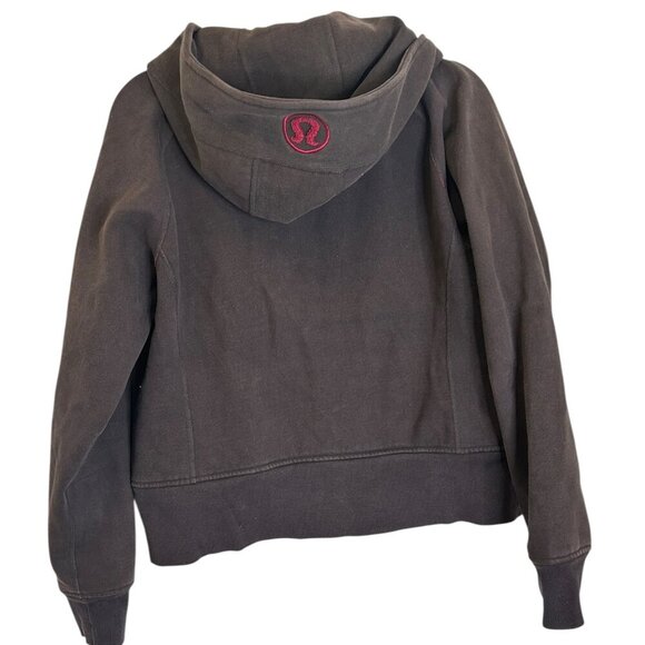 Lululemon Brown Scuba‎ Hoodie Women’s Sz 12 Pink Lining Logo VtgThick Quality - Picture 2 of 6